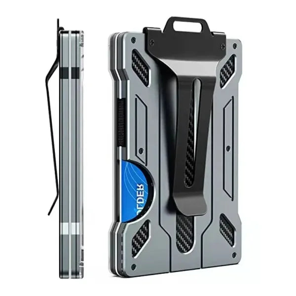 Minimalist Slim Wallet for Men – RFID Blocking Aluminum Money Clip & Clear ID Holder | Ultra-Thin Carbon Fiber - Himpall