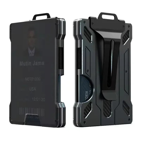 Minimalist Slim Wallet for Men – RFID Blocking Aluminum Money Clip & Clear ID Holder | Ultra-Thin Carbon Fiber - Himpall