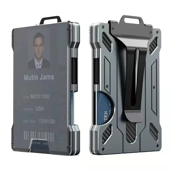 Minimalist Slim Wallet for Men – RFID Blocking Aluminum Money Clip & Clear ID Holder | Ultra-Thin Carbon Fiber - Himpall