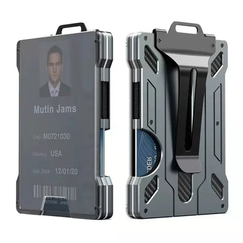 Minimalist Slim Wallet for Men – RFID Blocking Aluminum Money Clip & Clear ID Holder | Ultra-Thin Carbon Fiber - Himpall
