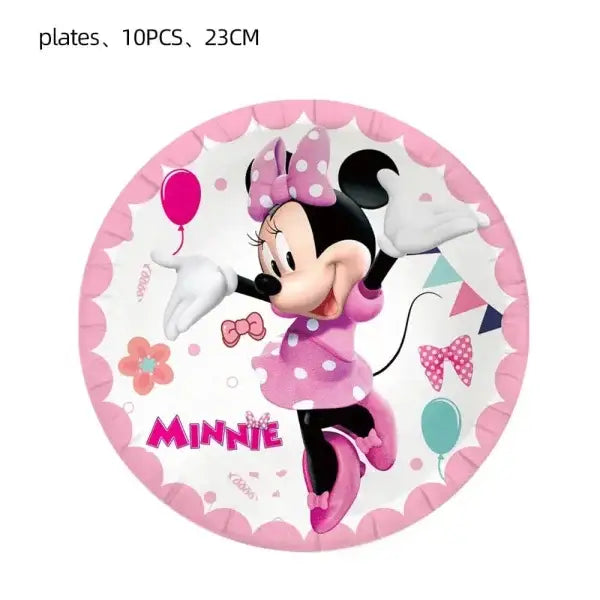 Pink Minnie Mouse party plate with balloons for Disney birthday celebrations
