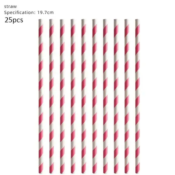 Set of 25 red and white striped straws for Minnie Mouse birthday