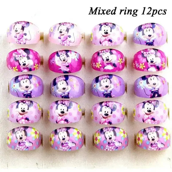 Set of 12 colorful Minnie Mouse decorations rings for Disney birthday parties