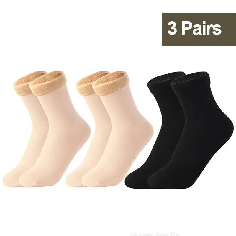 Miraly Women’s Thick Casual Low Tube Socks 10 Pair Pack - 3Pairs Black Beige