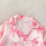 MISOWMNJOY Satin Baby Girls Pajamas Spring Long Sleeve Bow Print Furry Patchwork Button Closure Jumpsuit Sleepwear