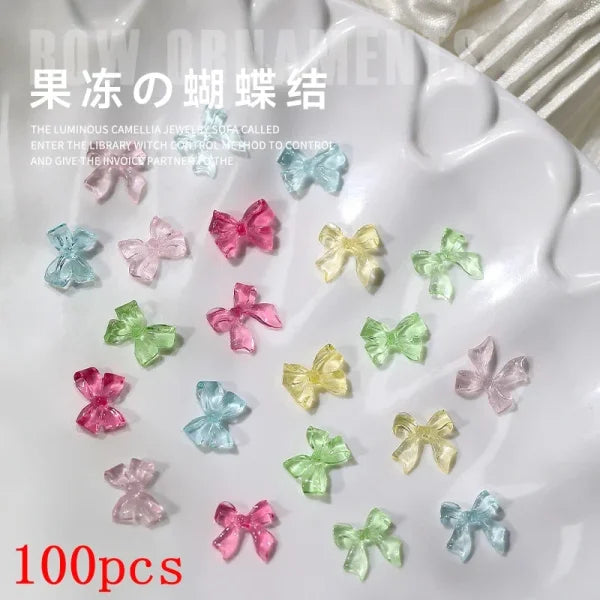 Mixed Bowknot Heart Flower Nail Charms 3D Kawaii Resin Set 500-600pcs - Himpall