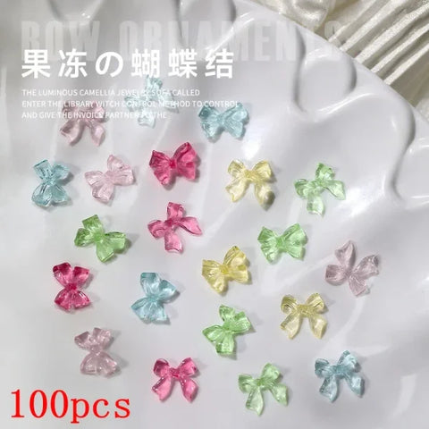 Mixed Bowknot Heart Flower Nail Charms 3D Kawaii Resin Set 500-600pcs - Himpall