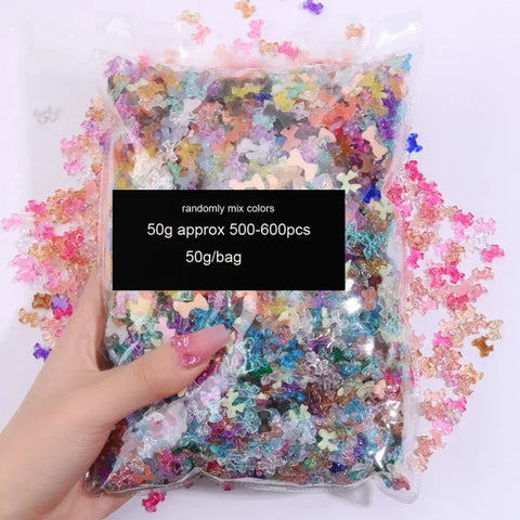 Mixed Bowknot Heart Flower Nail Charms 3D Kawaii Resin Set 500-600pcs - Himpall