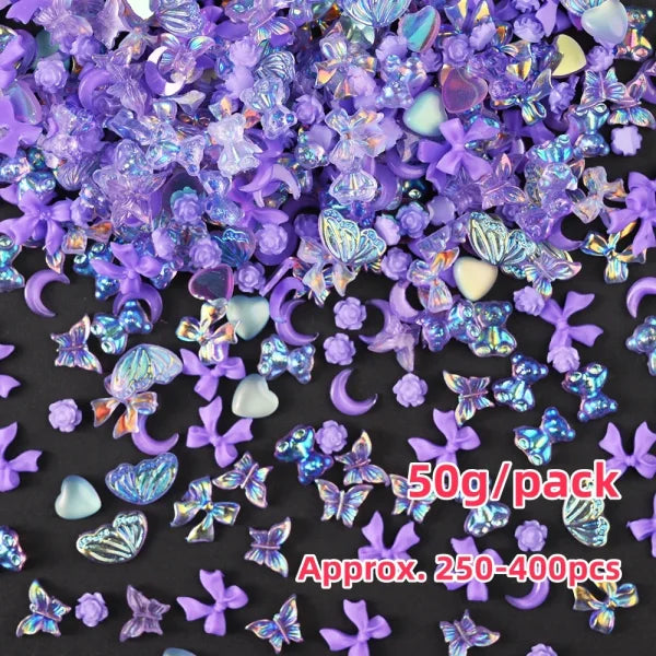 Mixed Bowknot Heart Flower Nail Charms 3D Kawaii Resin Set 500-600pcs - Himpall