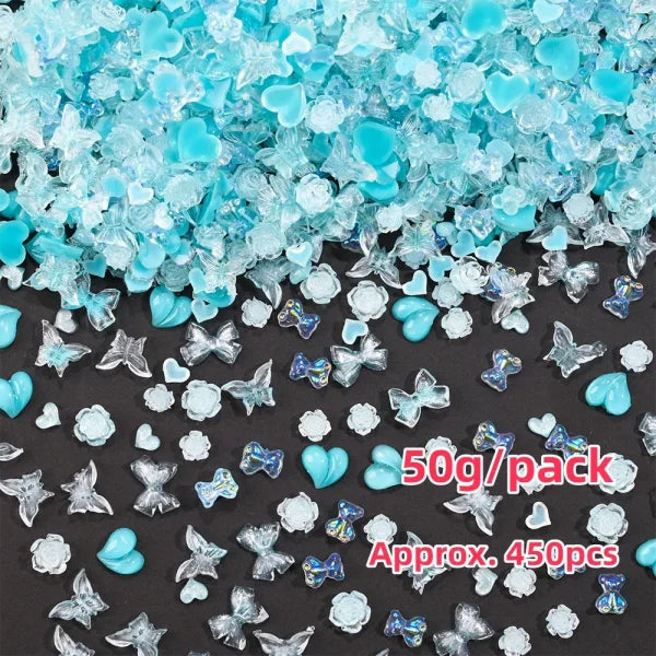 Mixed Bowknot Heart Flower Nail Charms 3D Kawaii Resin Set 500-600pcs - Himpall