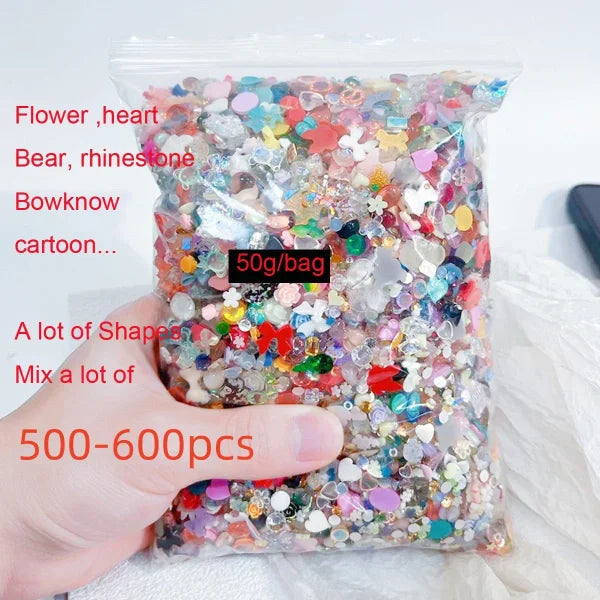Mixed Bowknot Heart Flower Nail Charms 3D Kawaii Resin Set 500-600pcs - Himpall