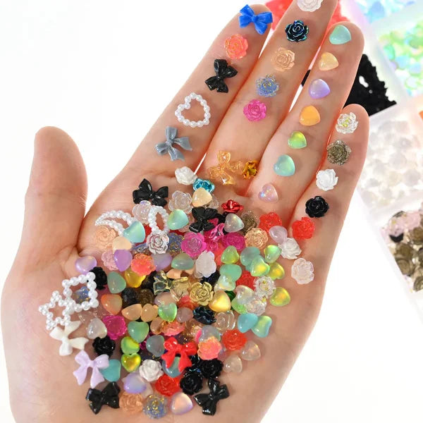 Mixed Bowknot Heart Flower Nail Charms 3D Kawaii Resin Set 500-600pcs - Himpall