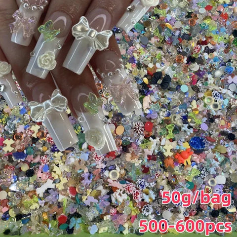Mixed Bowknot Heart Flower Nail Charms 3D Kawaii Resin Set 500-600pcs - Himpall
