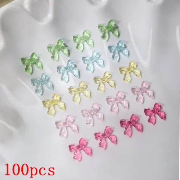 Mixed Bowknot Heart Flower Nail Charms 3D Kawaii Resin Set 500-600pcs - Himpall