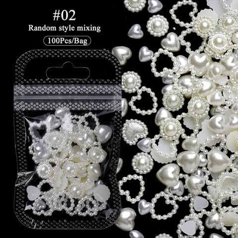 Mixed Pearl and Rhinestone Nail Charms for Creative Nail Decoration - Pearl A02