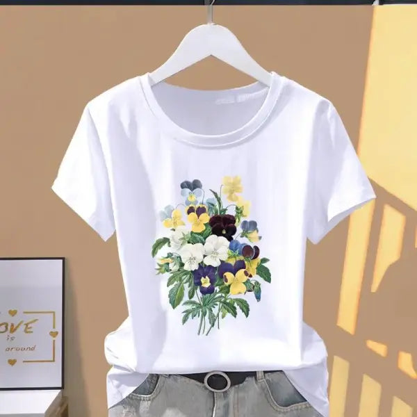 Women’s Ultra-Soft Modal Floral T-Shirt - Trending Oversized Graphic Tee for Casual Wear & Athleisure Sports - 045 / S