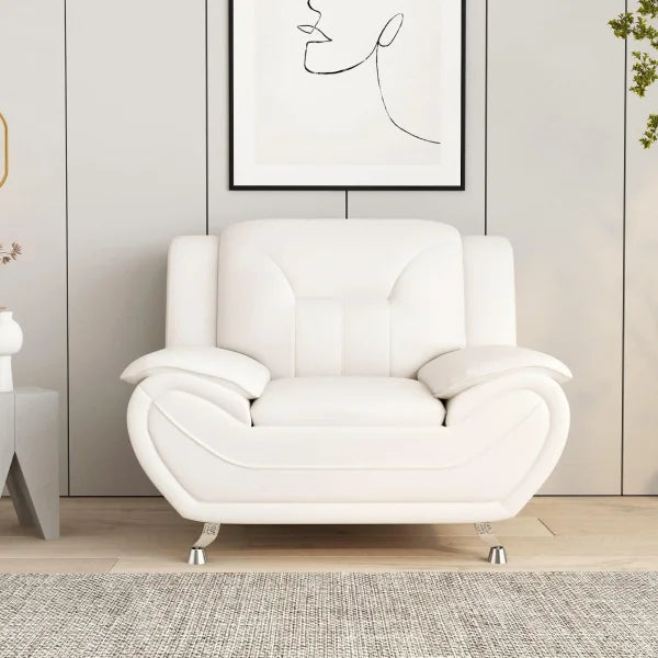 Modern 1-Seat Sofa in White Faux Leather - Compact Easy-Clean & Space-Saving - White / One Seat / United States