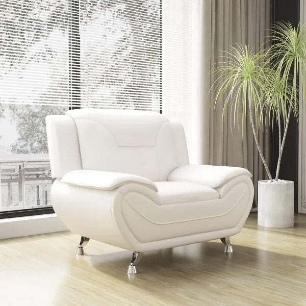 Modern 1-Seat Sofa in White Faux Leather - Compact Easy-Clean & Space-Saving - White / One Seat / United States