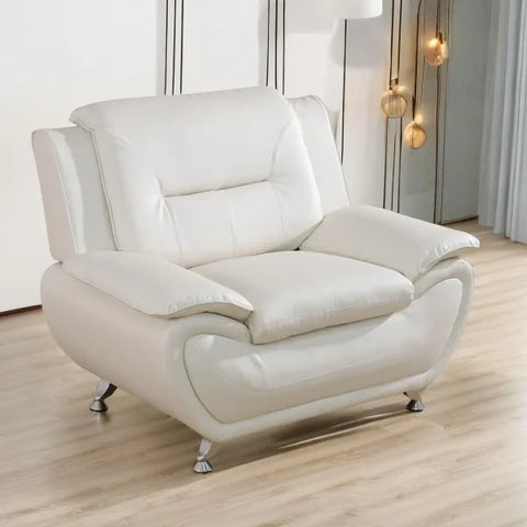 Modern 1-Seat Sofa in White Faux Leather - Compact Easy-Clean & Space-Saving - White / One Seat / United States