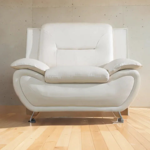 Modern 1-Seat Sofa in White Faux Leather - Compact Easy-Clean & Space-Saving - White / One Seat / United States