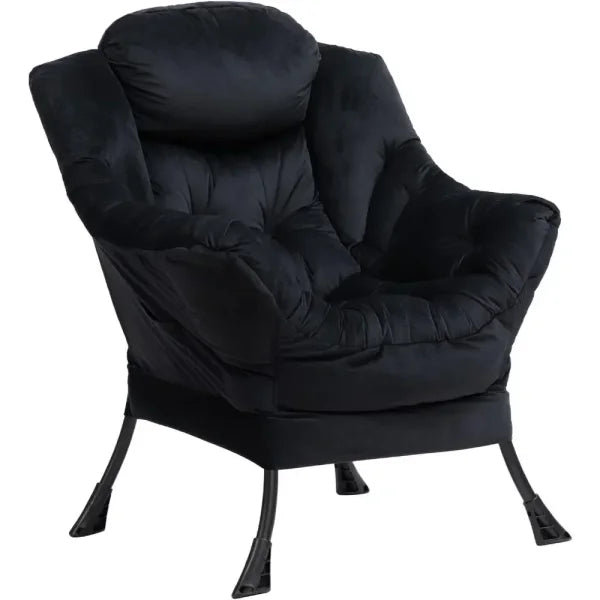 Modern Fabric Oversized Chair - Comfortable Leisure Chair with Armrests & Steel Frame - United States / Blackl