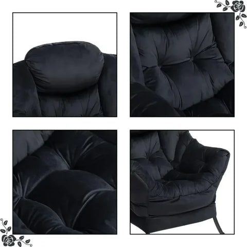 Modern Fabric Oversized Chair - Comfortable Leisure Chair with Armrests & Steel Frame - United States / Blackl