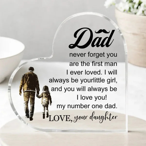 Heart-shaped modern love-themed customizable plaque with father-daughter silhouette design