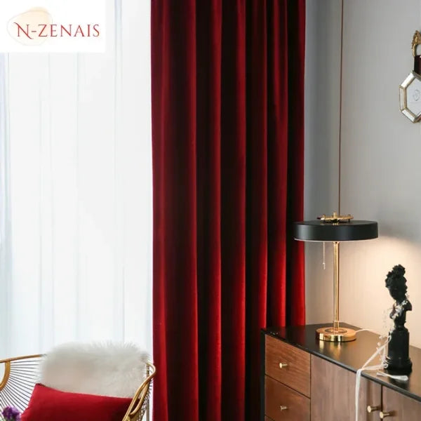 Modern Luxury Burgundy Red Velvet Curtains – Nordic Blackout Decor