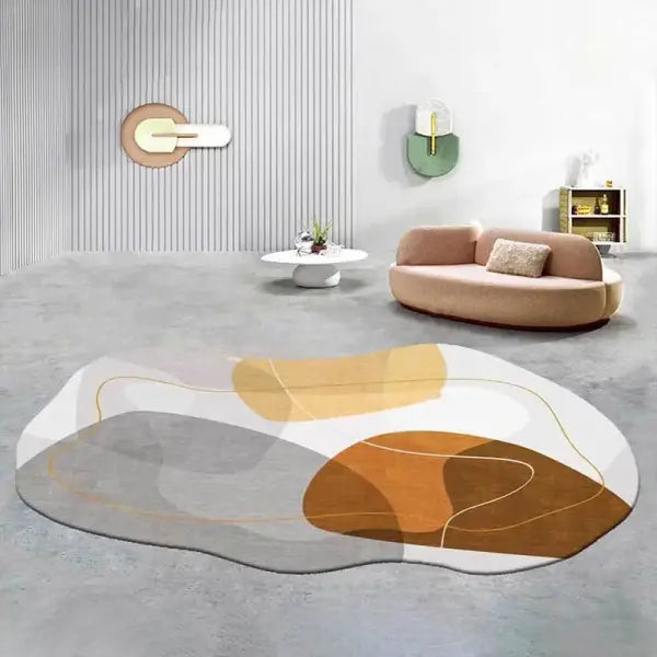 Modern Minimalist Irregular Living Room Carpet - Aesthetic Asymmetric Rug for Bedroom & Decor
