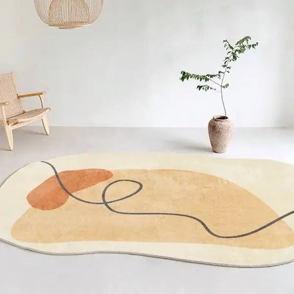 Modern Minimalist Irregular Living Room Carpet - Aesthetic Asymmetric Rug for Bedroom & Decor