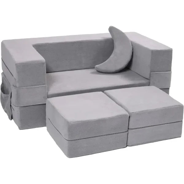 Modular Kids Sofa - Convertible Plush Toddler Couch Grey