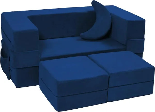 Modular Kids Sofa - Convertible Plush Toddler Couch Grey - Navy / United States