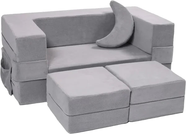 Modular Kids Sofa - Convertible Plush Toddler Couch Grey - Grey / United States