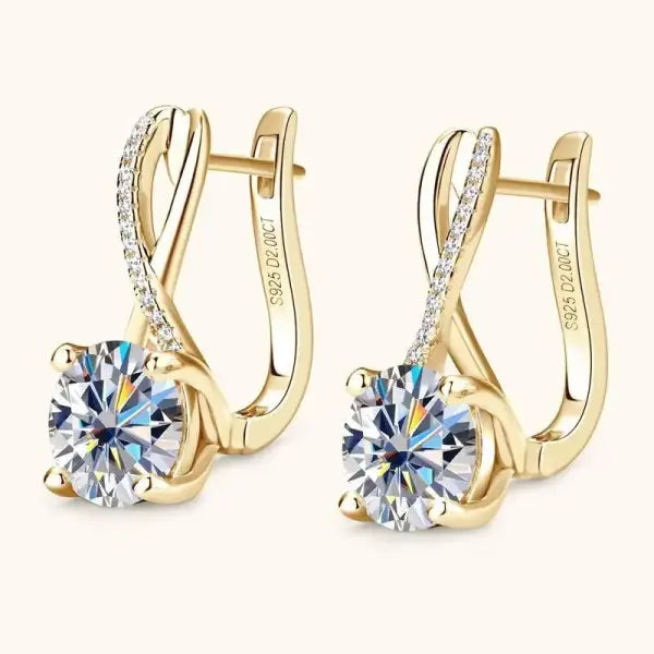 Moissanite Drop Earrings Silver Gold Plated 2.0CT Certified Wedding Jewelry - yellow gold color / China Mainland