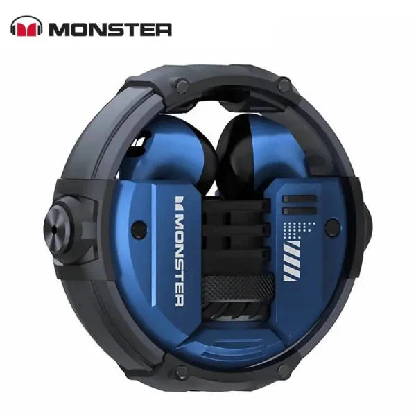 Monster XKT10 earphones: blue and black folding headphones with padded ear cups
