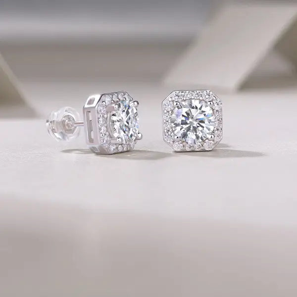 Mosan Diamond Rose Stud Earrings Silver Prohibited Sales Luxury Style - A pair of earrings - Earrings