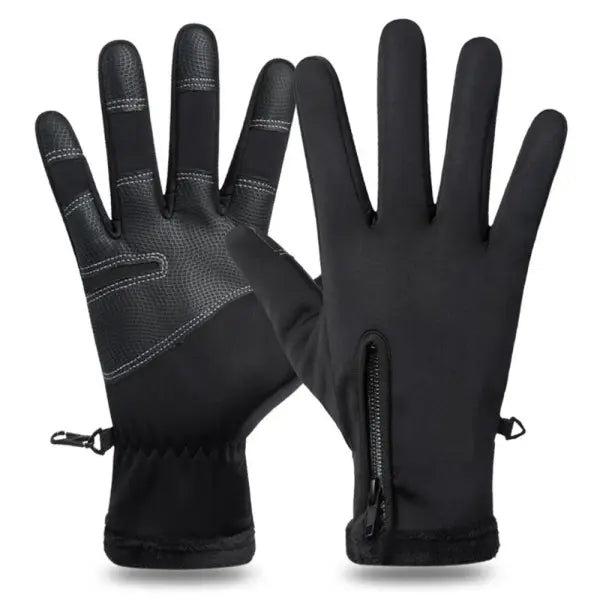 Winter Motorcycle Gloves – Thermal Fleece Lined Full Finger Waterproof Riding Gloves - black / M