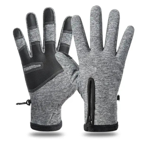 Winter Motorcycle Gloves – Thermal Fleece Lined Full Finger Waterproof Riding Gloves - GRAY / M