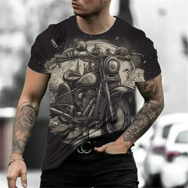 Motorcycle T-shirt Men 3D Print Short Sleeve Vintage Classics TShirt For Mens Street Ride Biker Shirts Tops Oversized
