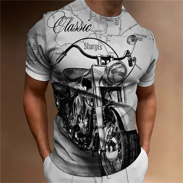 Motorcycle T-shirt Men 3D Print Short Sleeve Vintage Classics TShirt For Mens Street Ride Biker Shirts Tops Oversized