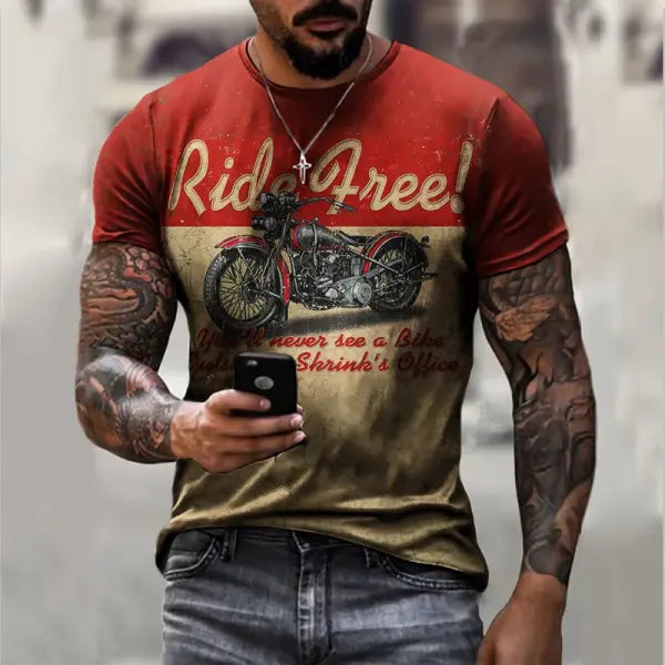 Motorcycle T-shirt Men 3D Print Short Sleeve Vintage Classics TShirt For Mens Street Ride Biker Shirts Tops Oversized
