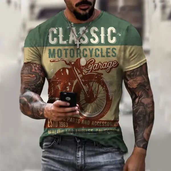 Motorcycle T-shirt Men 3D Print Short Sleeve Vintage Classics TShirt For Mens Street Ride Biker Shirts Tops Oversized