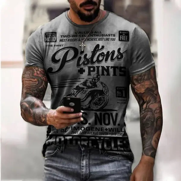 Motorcycle T-shirt Men 3D Print Short Sleeve Vintage Classics TShirt For Mens Street Ride Biker Shirts Tops Oversized