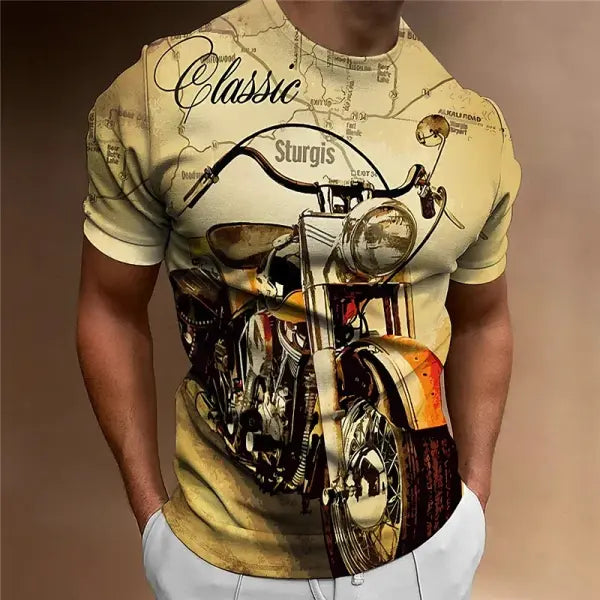 Motorcycle T-shirt Men 3D Print Short Sleeve Vintage Classics TShirt For Mens Street Ride Biker Shirts Tops Oversized