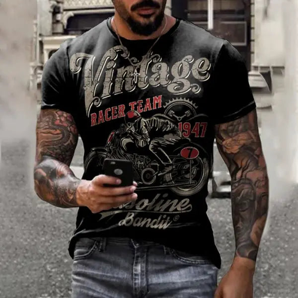 Motorcycle T-shirt Men 3D Print Short Sleeve Vintage Classics TShirt For Mens Street Ride Biker Shirts Tops Oversized