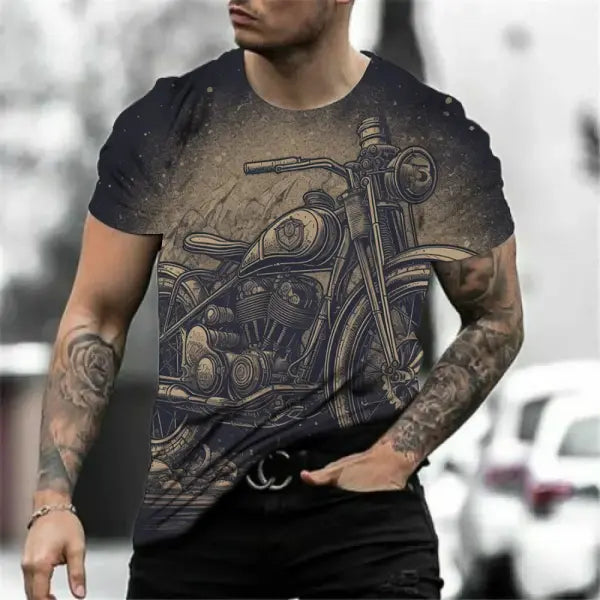 Motorcycle T-shirt Men 3D Print Short Sleeve Vintage Classics TShirt For Mens Street Ride Biker Shirts Tops Oversized