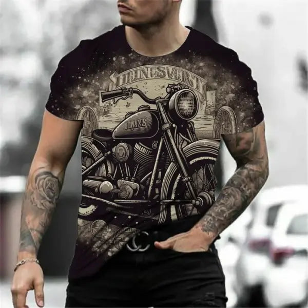Motorcycle T-shirt Men 3D Print Short Sleeve Vintage Classics TShirt For Mens Street Ride Biker Shirts Tops Oversized