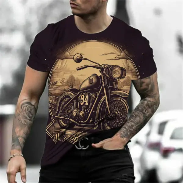 Motorcycle T-shirt Men 3D Print Short Sleeve Vintage Classics TShirt For Mens Street Ride Biker Shirts Tops Oversized