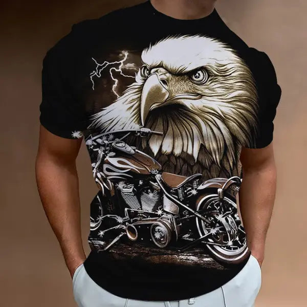 Motorcycle T-shirt Men 3D Print Short Sleeve Vintage Classics TShirt For Mens Street Ride Biker Shirts Tops Oversized