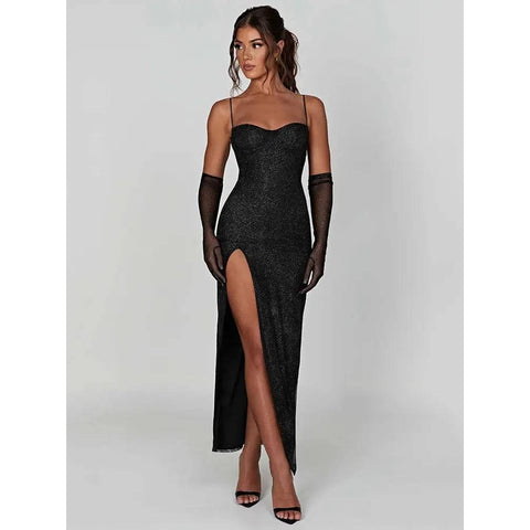 Mozision Sparkle Maxi: Sleeveless Glitter Club Party Dress